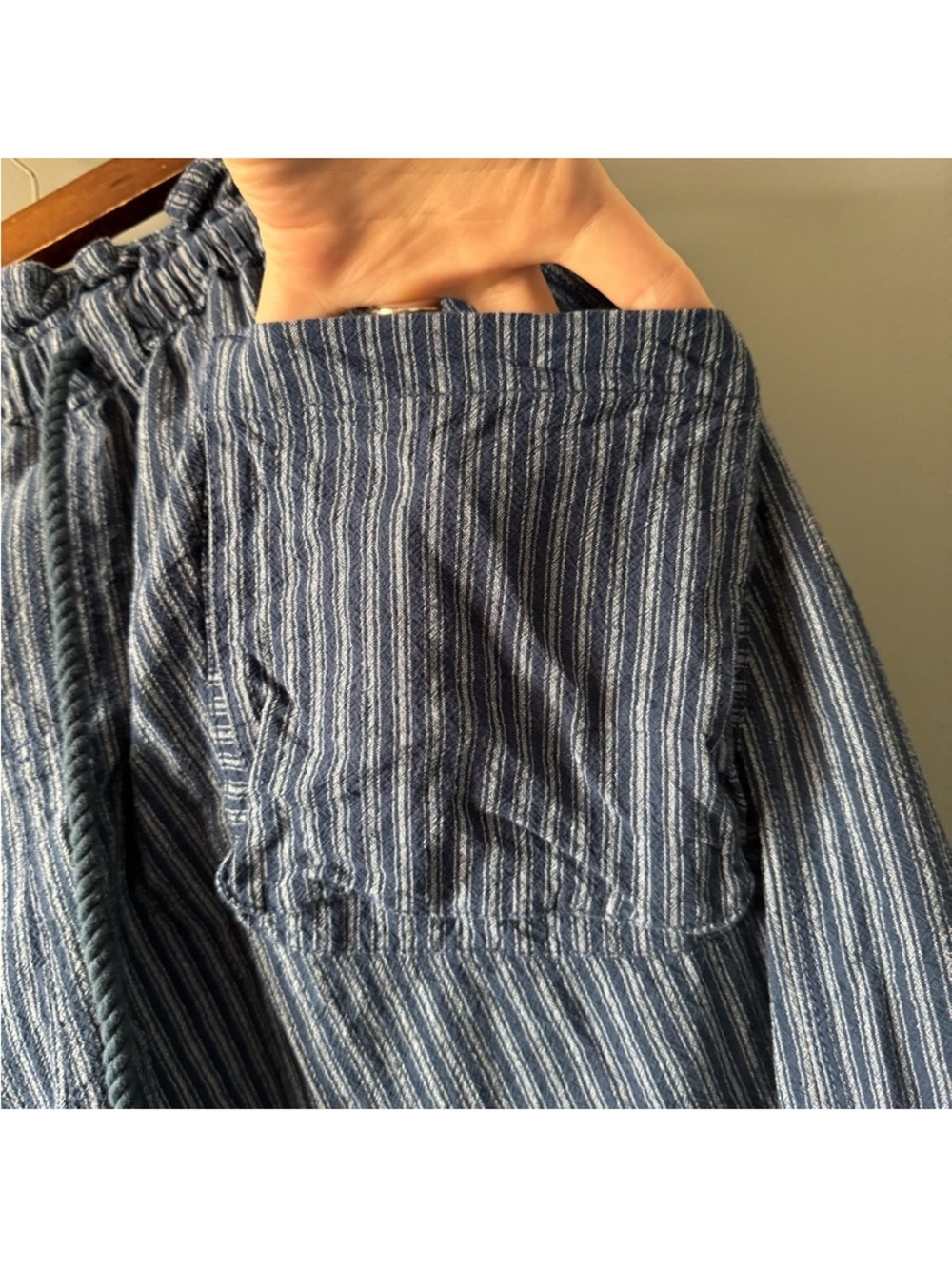 Free People Navy Pinstripe Drop-Crotch Wide Leg Pants - Picture 7 of 11